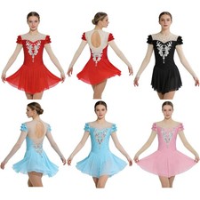 Women Bodysuit Competition Figure Skating Dress Long Sleeve Gymnastics Recital