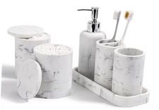 Bathroom Accessories Set, 6-Piece Bathroom Accessory Set, Marble White