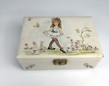 Joyero vintage caja de música Medaya & Co 1966 bailarina forrada turquesa