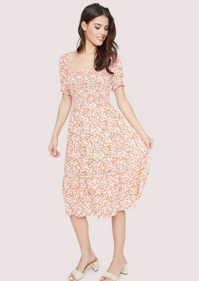 Lost + Wander Sweet Summer Daze Orange Floral Midi Women's Dress