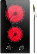 Karienvir 2 Ring Electric Hob 30cm Built In 3000W 9 Power Levels Cooker