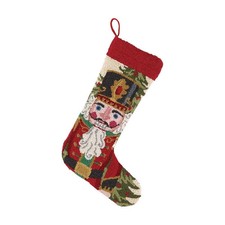 Nutcracker in Red Hooked Wool Christmas Stocking 21 in Holiday Accent Decor