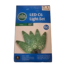 Winter Wonder Lane 60 LED Green Faceted C6 Lights & green wire Indoor/Outdoor