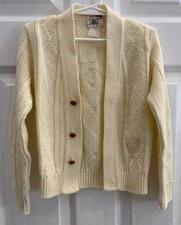 Vintage 70s Sears Kids Ivory Knit Cardigan Sweater Size 6 6X Large Granny Core