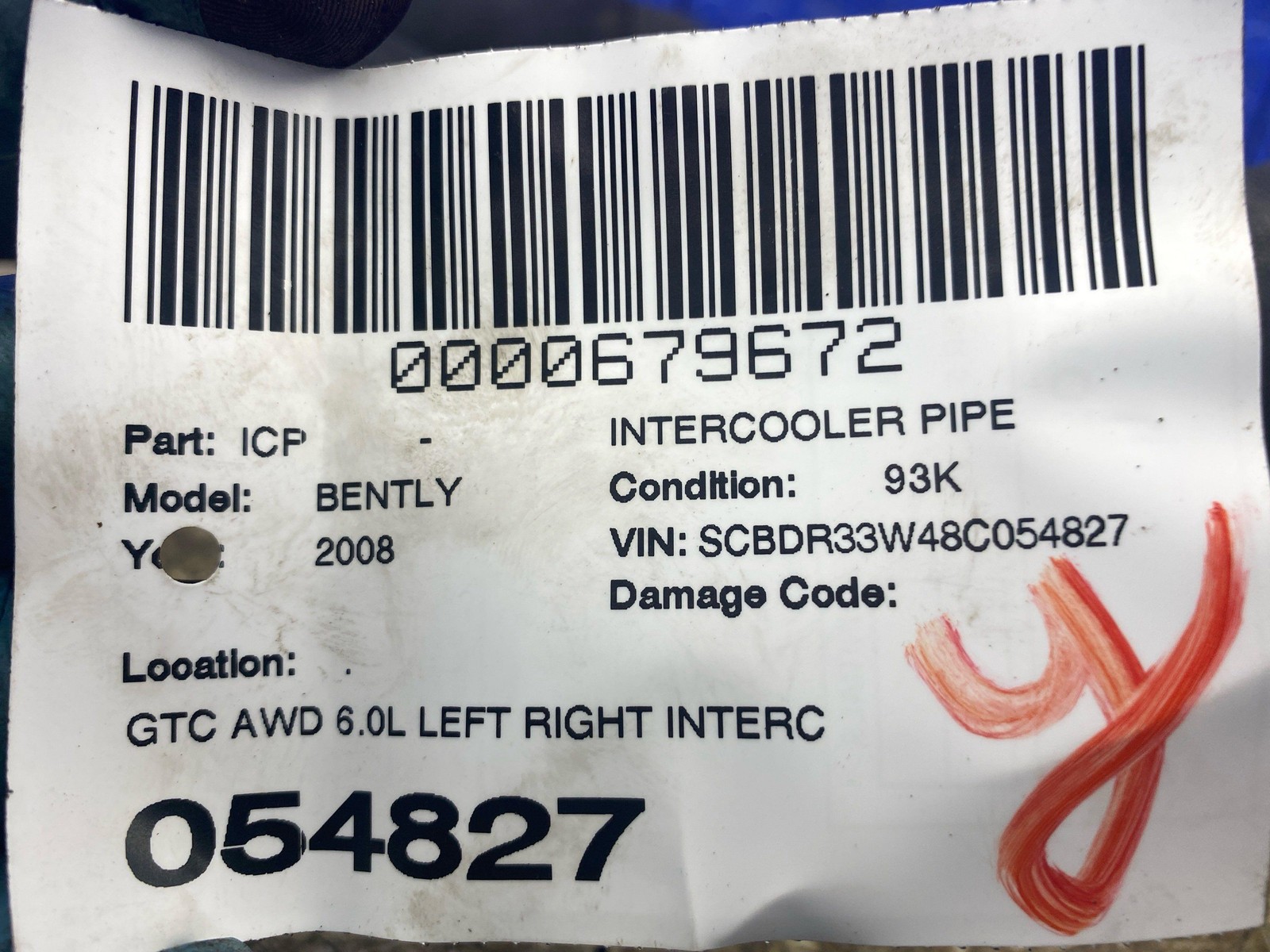 2003-2012  BENTLEY CONTINENTAL GTC AWD 6.0L LEFT RIGHT INTERCOOLER HOSE PIPE SET