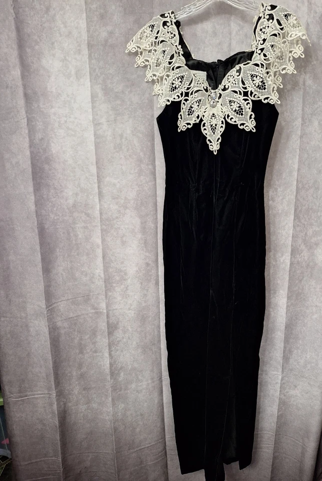 VINTAGE 90s Gunne Sax Jessica McClintock Velvet Maxi Dress Sz 9/10 Regency READ - Image 2 of 4