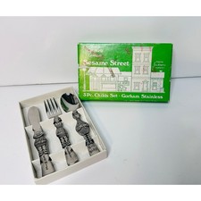 GORHAM 3 Piece 1976 SESAME STREET Child's Stainless Steel Silverware Set w/ BOX