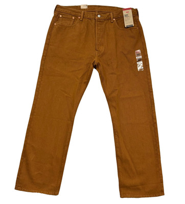 Levis 501 Original Mens Garment Dyed Straight Jean Brown Button Fly W38 L30 NWT