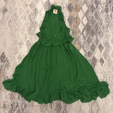 Farm Rio Dress Womens Medium Green Halter Ruffle Hem Flare Sundress Knee Length