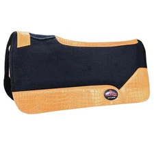72HS Western Wool Felt Horse Saddle Pad W/ Gold Alligator Print Leather