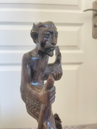 Ancien Sculpture Bois Viel Homme Coq Africain Asiatique 30cm - Photo 6 sur 12