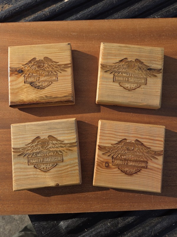 Custom Made Wood Harley Davidson Drink Coasters