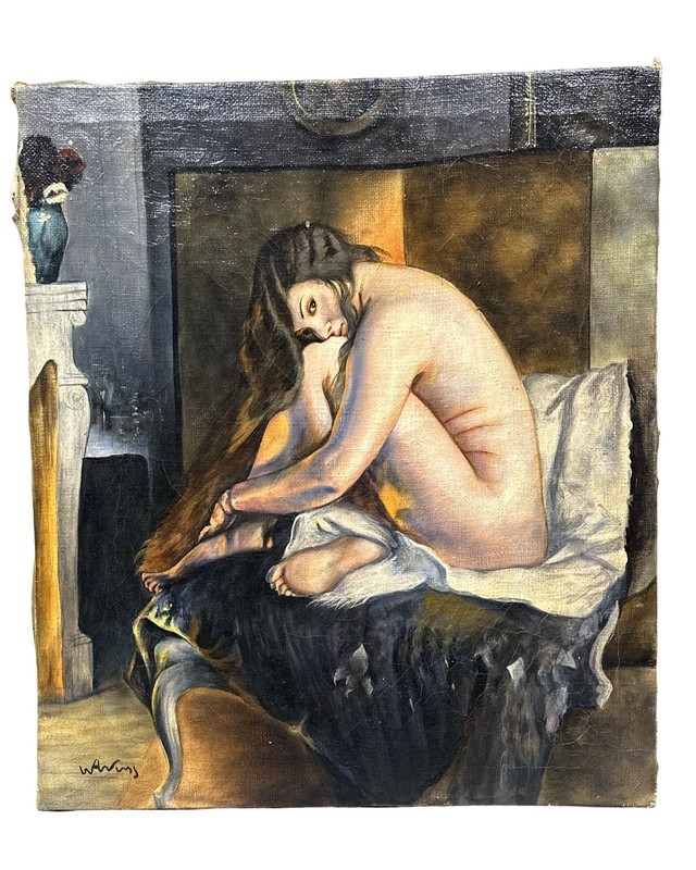 Modern CLASSICAL BOUDOIR Oil LADY by FIREPLACE Old PORTRAIT on Canvas PAINTING