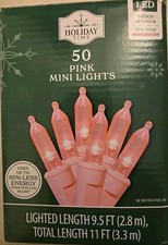 50-Count Mini Light Pink LED Christmas String Lights, Pink Wire, by Holiday Time