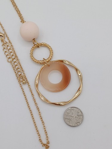 Beautiful Long Modern Gold Tone Hoop Detailed Pendant Chain Necklace - Picture 5 of 13