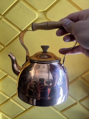 Vtg Copper Tea Kettle Chocolate Coffee Pot Old Dutch Design Wood Handle Portugal
