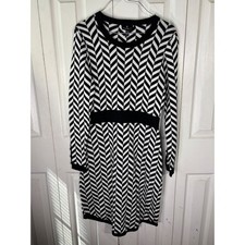 Marble XS Black White Chevron Cotton Sweater Dress Long Sleeve Knit NWT