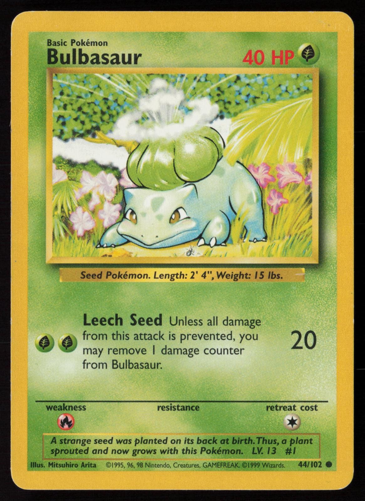 Bulbasaur 44/102 Common Base Set Unlimited Pokemon Moderately Played