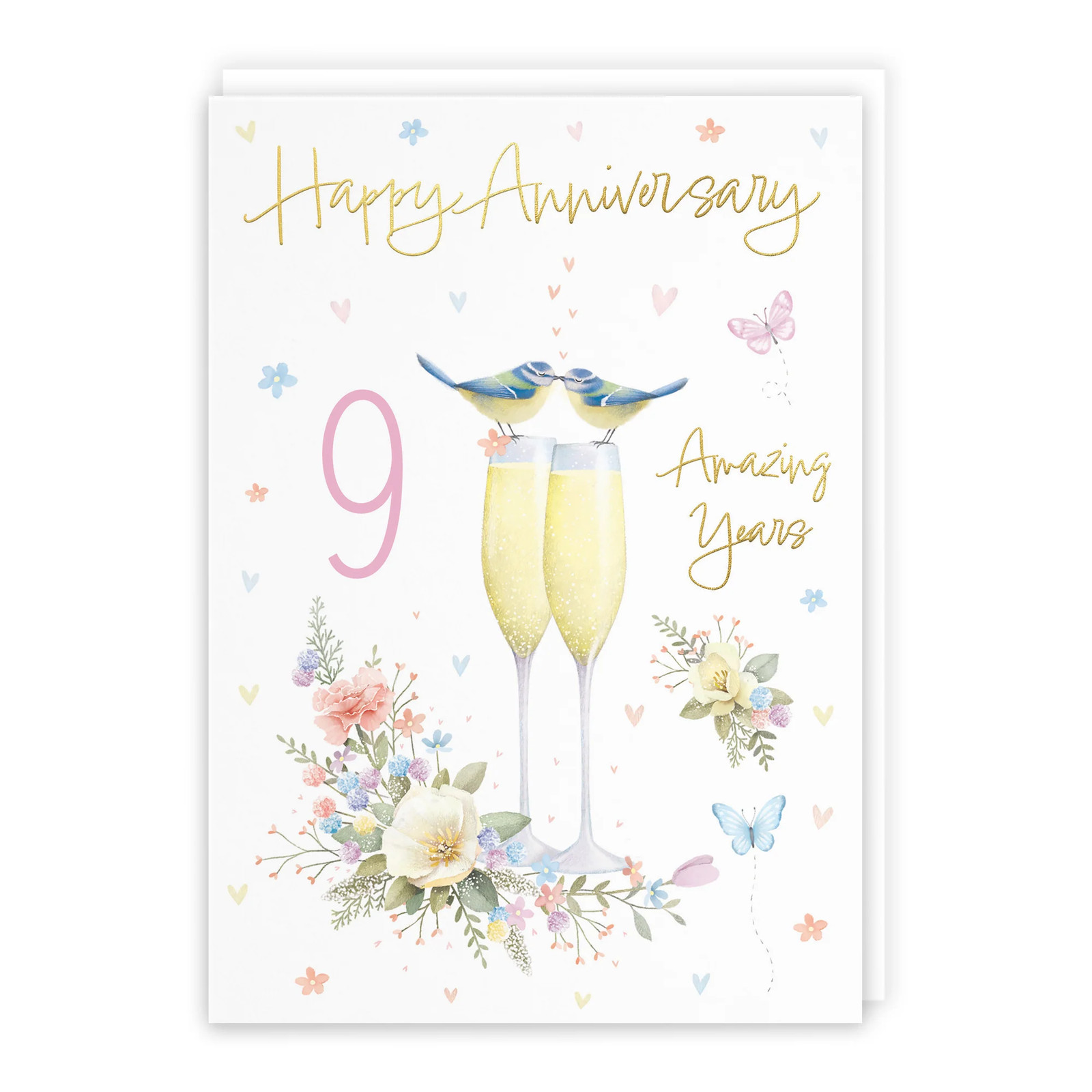 9th Anniversary Card Champagne Flutes Milo's Gallery