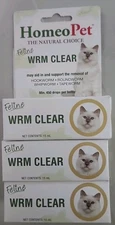 3x HomeoPet Feline Wrm Clear 15ml, 450 Drops Per Bottle Cat Homeopathic NEW