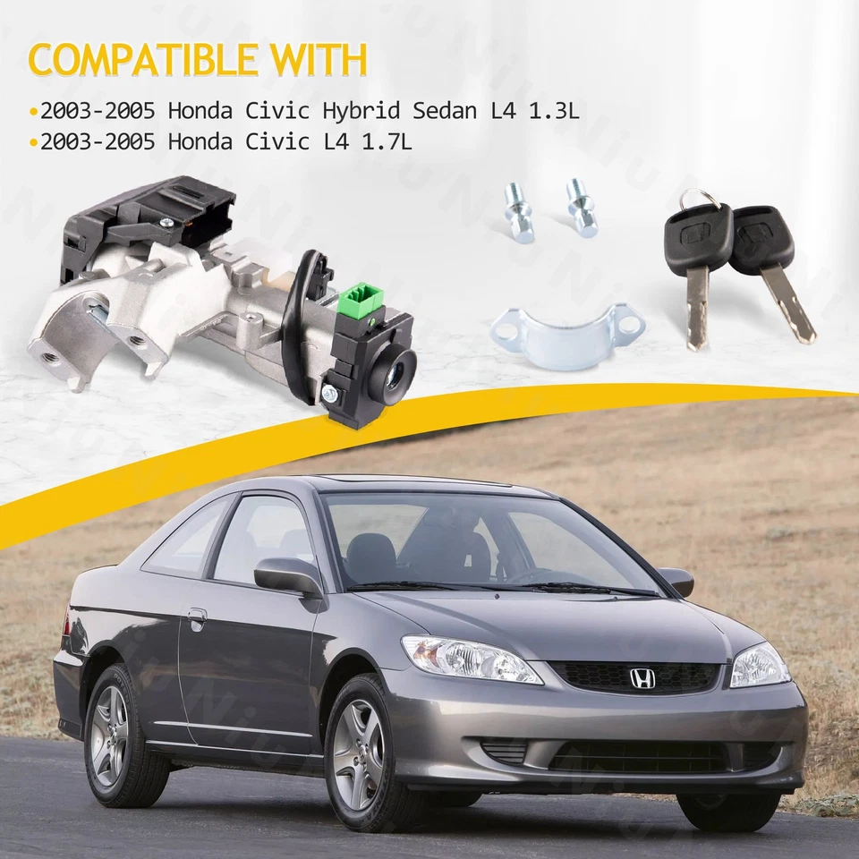 Cilindro de bloqueo de interruptor de encendido apto para Honda Civic 2003-2005 sin módulo inmovilizador Foto 2 de 4