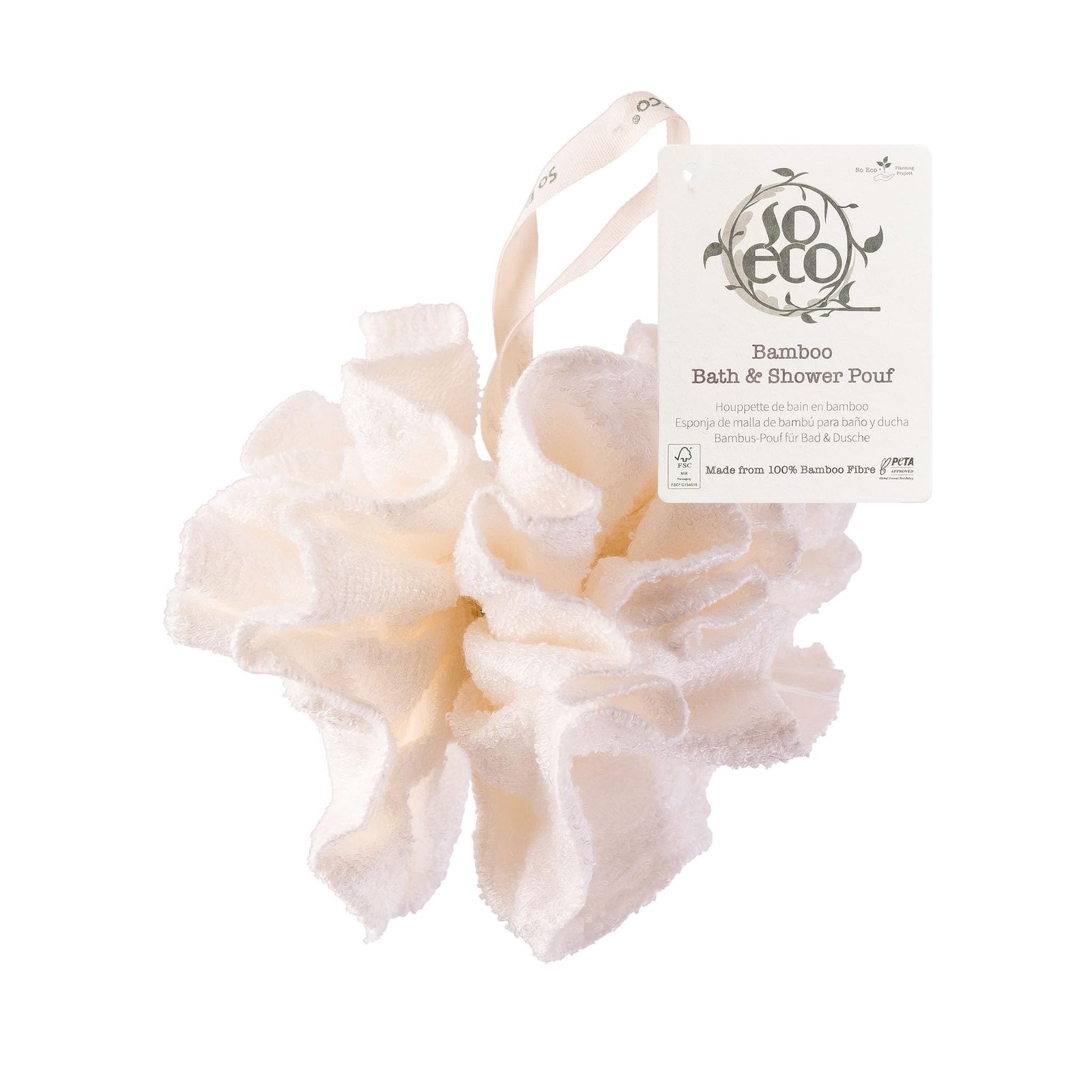 So Eco Bath and Shower Pouf in White, 0.1kg Mesh Exfoliator for Body Wash - Image 2