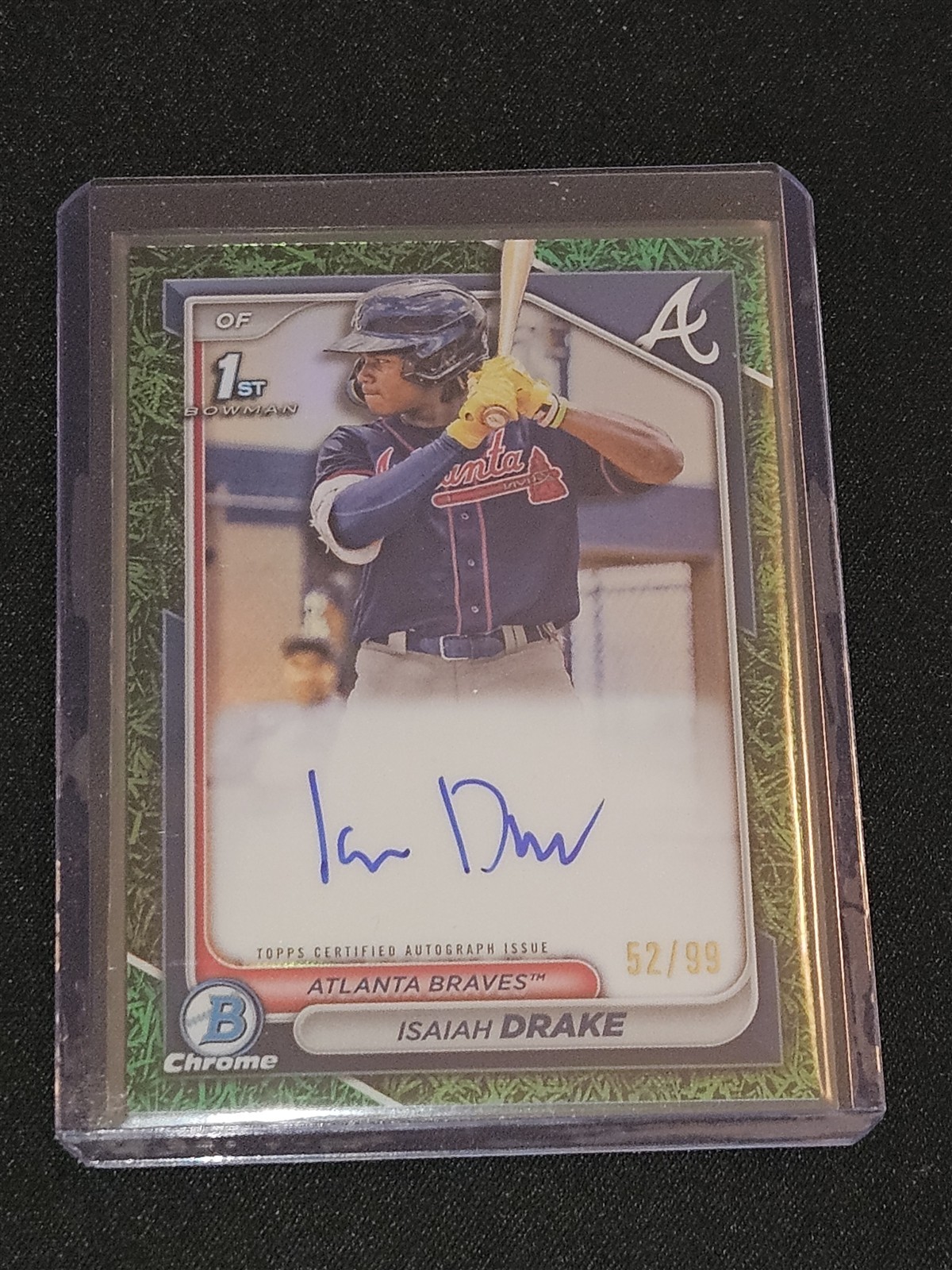 2024 Bowman Chrome Isaiah Drake Green Grass Refractor 1st Chrome Auto 52/99