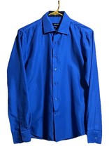 Nine West Slim Fit Blue Dress Shirt Collared Long Sleeve Point Collar Men