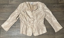 Kay Unger Womens Silk Blazer Jacket Size 10 Beige Gold Quarter Sleeve Collared