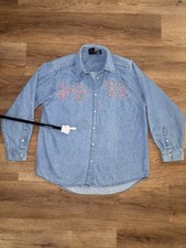 90s Mickey Unlimited Jerry Leigh Denim Shirt Medium Embroidered Disney
