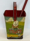 Early J. Chein Vintage Tin Litho Nursery Rhymes Square Sand Pail w/ Shovel