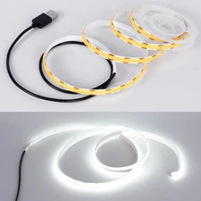 USB LED Strip Lights, Super Bright COB 2.3FT, 6000K White Light 