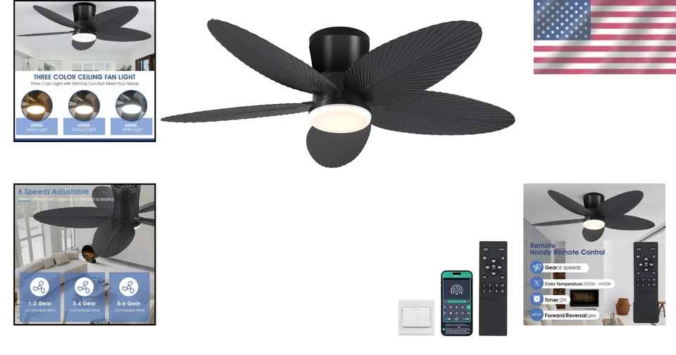 Memory Function Ceiling Fan Light, 6 Speeds, 2/4-Hr Timer - Image 2 of 4