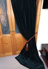 Bespoke Velvet DOOR Curtain. 90 Inch Drop x 49" Wide. Green. Cleaned. 2 Availabl