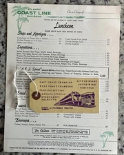 1965 Atlantic Coast Line RR Menu & Baggage Ticket ACL Lunch Train Dining Car