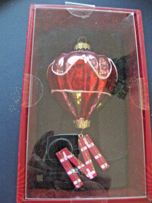 Festive Living Glass Ornament Hot Air Balloon Hanging Letter ''M'' NIB