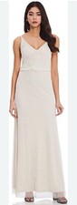 Adrianna Papell Embellished Spaghetti Strap Maxi Gown, Ivory , Size 0 Flaws