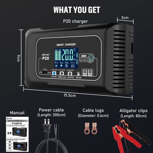20A 12V 24V 20 Amp Car Battery Smart Charger for Lead Acid AGM LiFePo4 battery - Picture 10 of 10