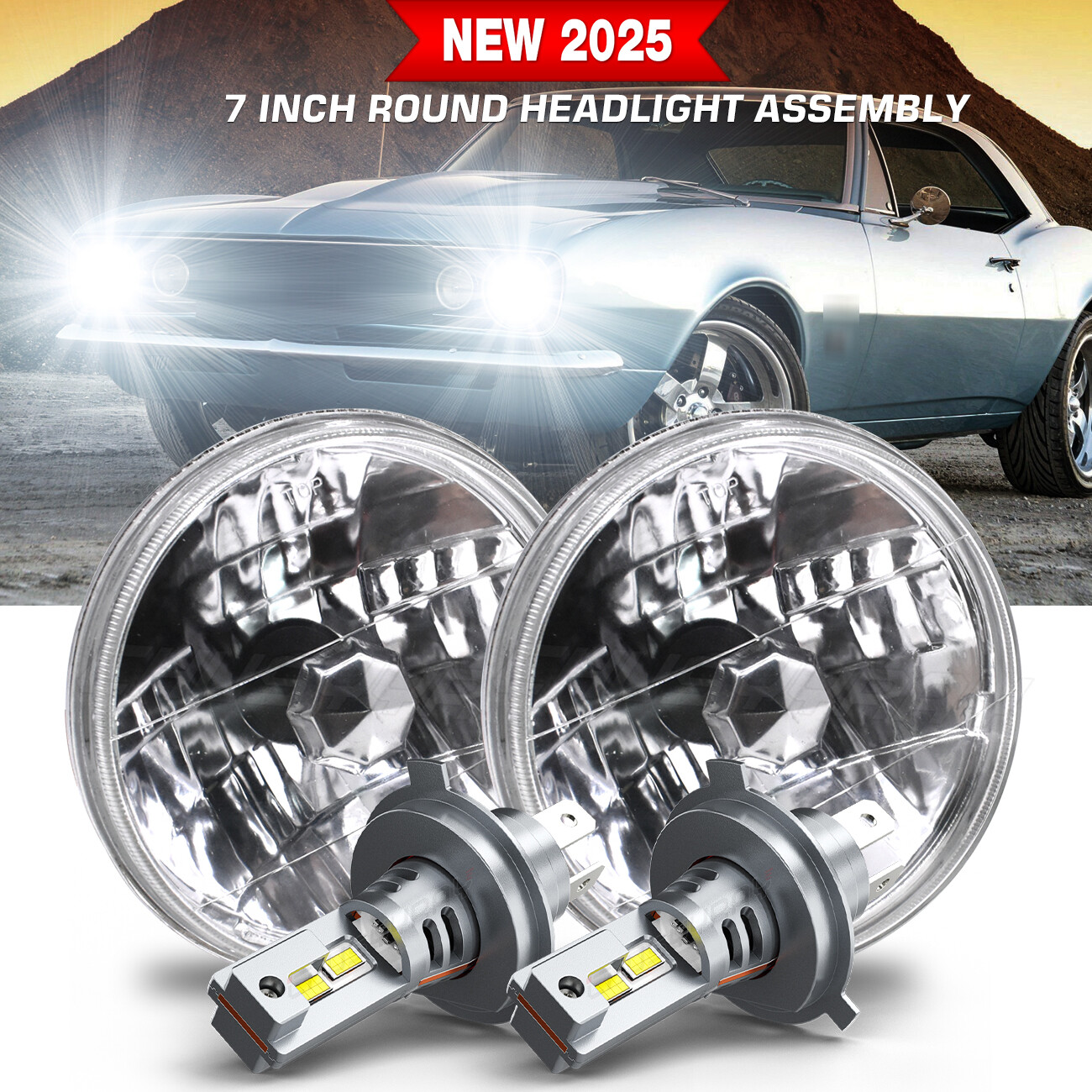 1967-1981 Chevy Camaro 7-Inch Round LED Headlights Hi/Lo Beam  