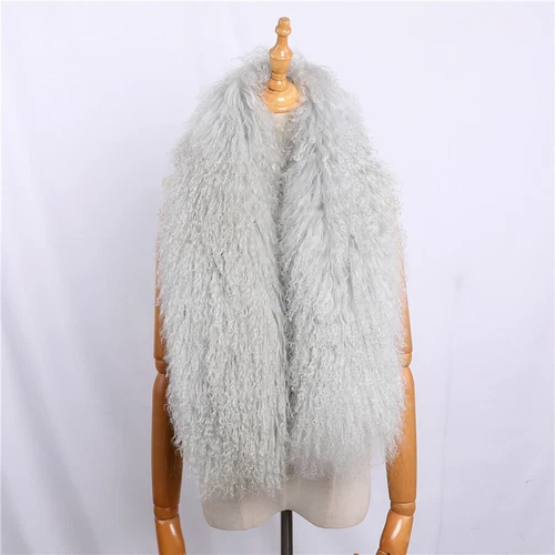 Women Real Mongolian Lamb Fur Scarf Shawl Double Side Lamb Neckerchief Wraps - Picture 6 of 28