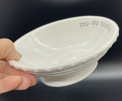 Mud Pie Dip Dip Hooray Bowl Salsa Hummus Ceramic Nob Rim Textured Party Mudpie