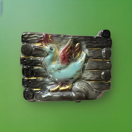 Vtg McCoy Shafer? Ceramic Planter 23K Gold? Rare Happy Swan Duck On Cabin Logs