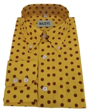 Mazeys Mens Mustard and Brown Retro Mod Polka Dot 100% Cotton Shirts…
