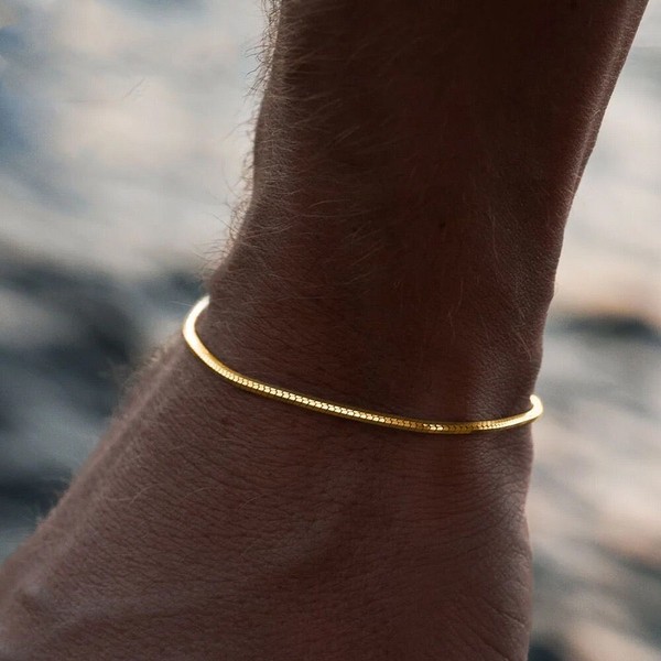 Alternate view of Color Men Women 18k Gold Plated Octagonal Snake Chain Bracelet Bangle Length