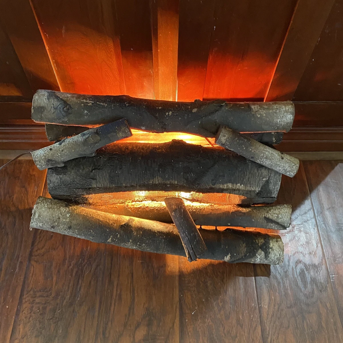 Vintage Birch Wood Logs Firewood Electric Faux Fake Fireplace | eBay