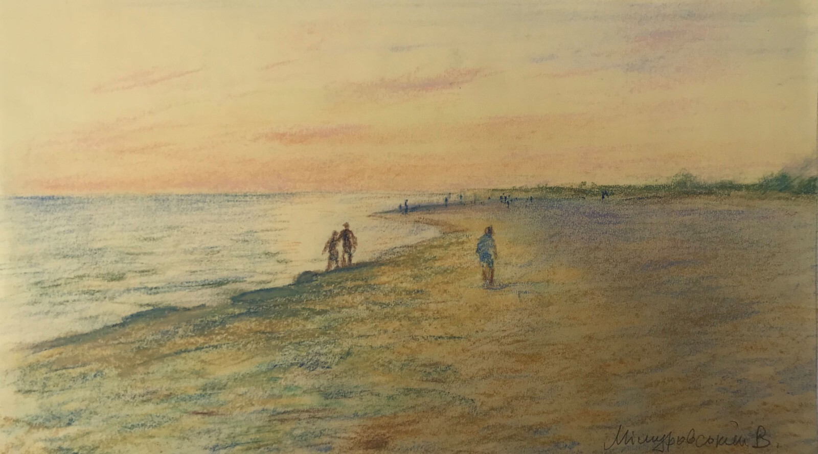 Pencils Painting By The Sea Wihyrovskii V. Unframed Original Decor Art nAAA2100-image