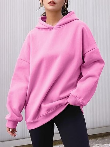 AUTOMET Womens Oversized Hoodies Fleece Sweatshirts Hooded Pullover Pink /Size M - Picture 2 of 6