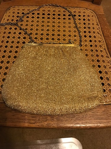Vintage Harry Levine HL USA Purse Handbag Gold Sparkle Adjustable Chain Handle - Picture 3 of 7