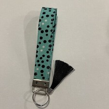 Women Key Fob Key Chain Fabric Wristlet Wrist Lanyard Strap Modern Polka Dot