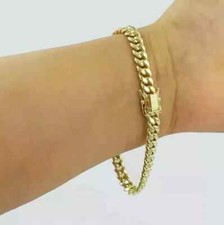 7 MM Men Miami Cuban Link Chain Bracelet Solid 14k Yellow Gold Over 7.5 Inches